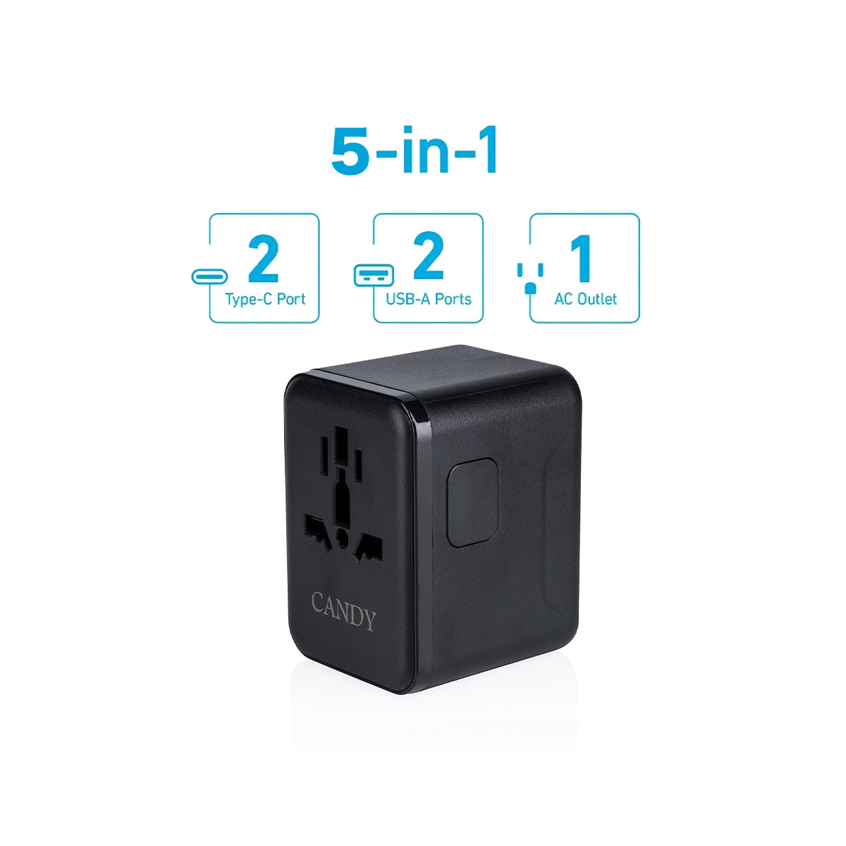 CandyGo Travel Adapter 5in1 GaN-Tech Black