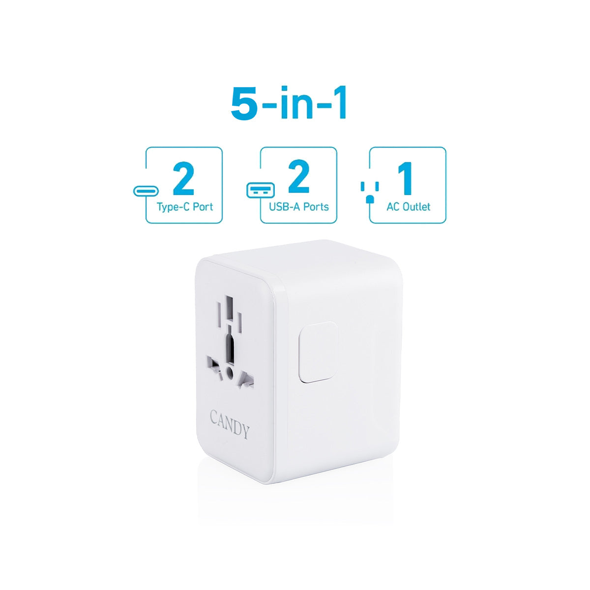 كاندي جو شاحن للسفر 5في1 بتقنية جان تيك - ابيض