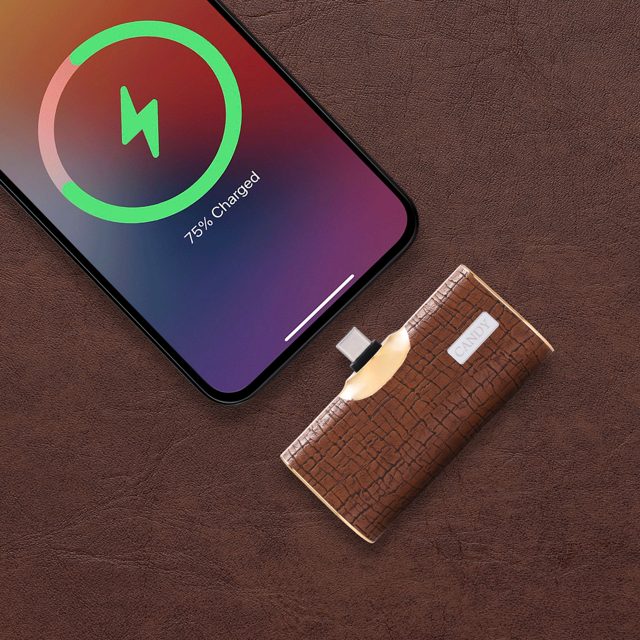 CandyGo Fashion Battery 5000mAh USB-C - Brown Leather