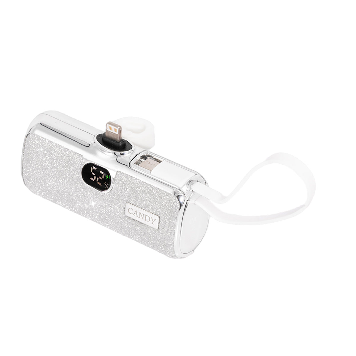 كاندي جو بوكيت باور بنك بقوة 5000 مللي امبير لايتنينج مع كيبل يو اس بي-سي - الالماس الفضي