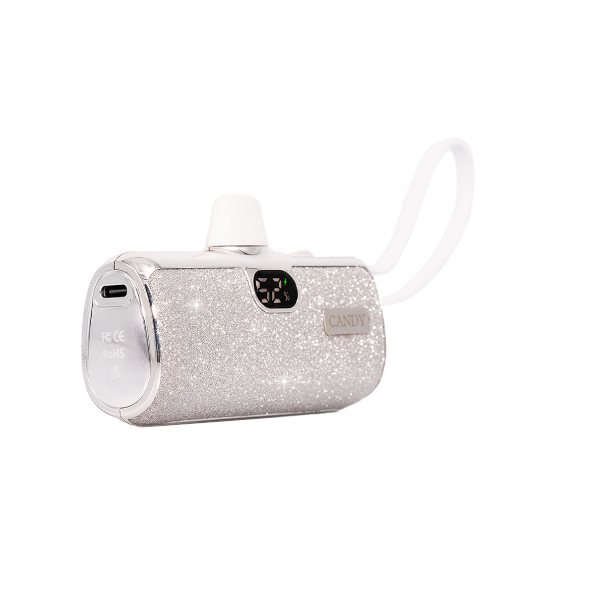 كاندي جو بوكيت باور بنك بقوة 5000 مللي امبير لايتنينج مع كيبل يو اس بي-سي - الالماس الفضي